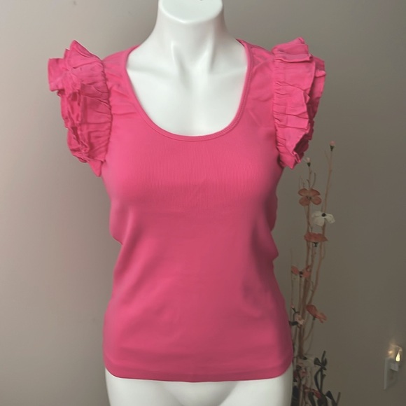 Boston Proper Linen Ruffle Ribbed Top - Picture 5 of 11